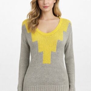Belle Du Jour Yellow and Gray Crew Neck Sweater